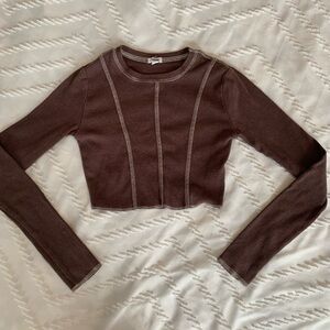 GARAGE brown ribbed cropped long sleeve